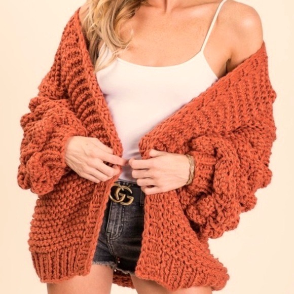 MACARON Sweaters - Macaron Boutique Pom Pom Sleeve Cardigan